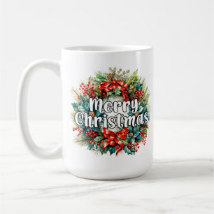 Seasons Greetings Merry Christmas Wreath Coffee Mug