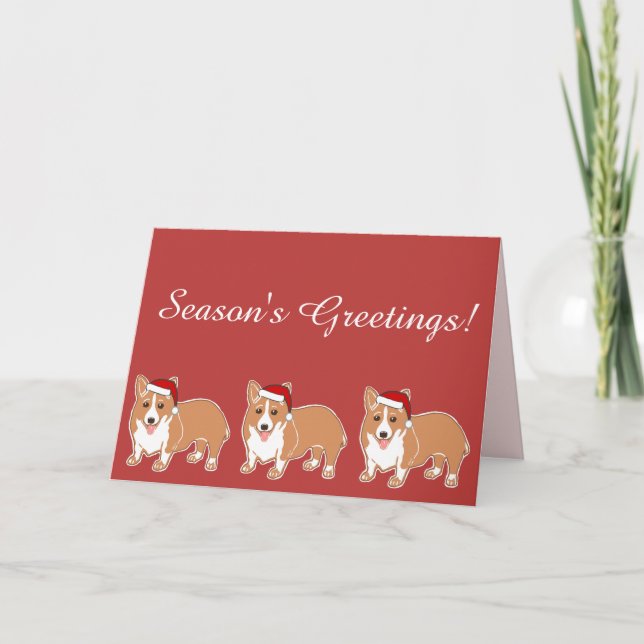 Season's Greetings Merry Corgi Dogs Greeting Card (Front)