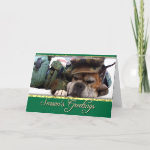 Season's greetings military Boxer dog card