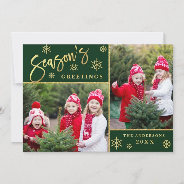 Season's Greetings Modern 2 PHOTO Greeting Holiday Card (Front)