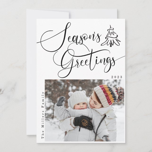 Season's Greetings Modern 2 Photo Holiday card (Front)