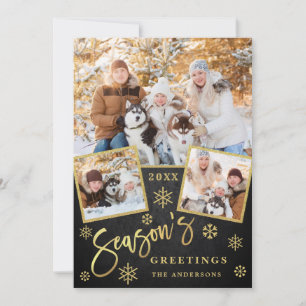 Season's Greetings Modern 3 PHOTO Greeting Holiday Card
