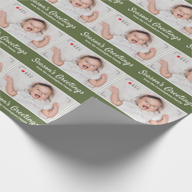 Season's Greetings | Modern Cute Photo Wrapping Paper (Corner)