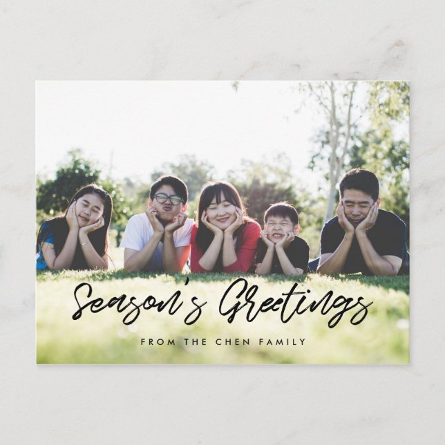 Season's Greetings Modern family photo Postcard (Front)