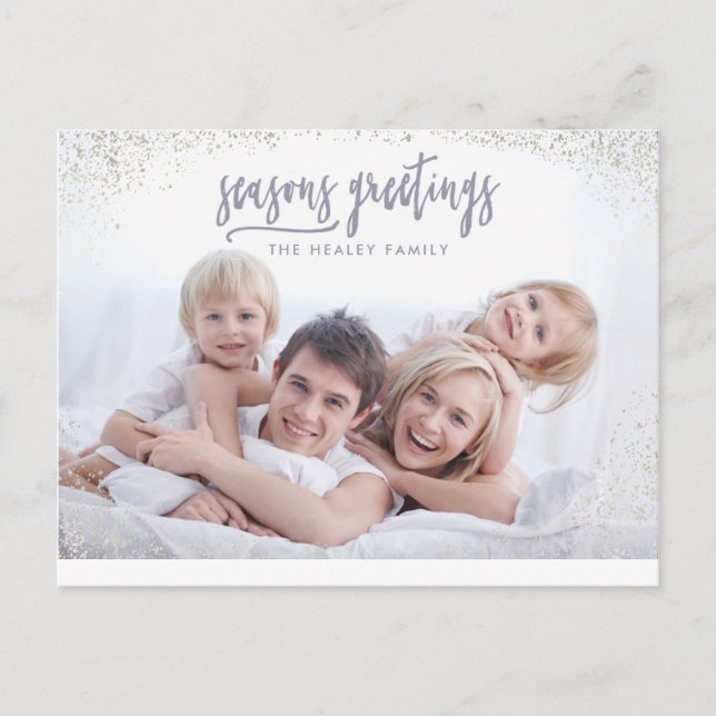 seasons greetings modern family photo postcard (Front)