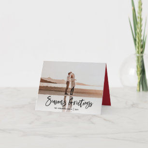 Seasons greetings modern, minimal photo christmas holiday card