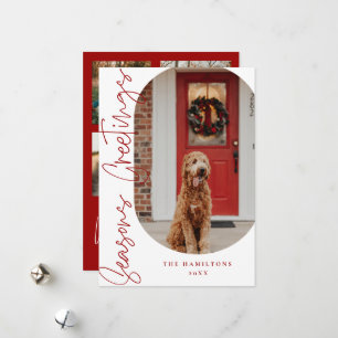 Seasons Greetings Modern Minimalist Card Burgundy