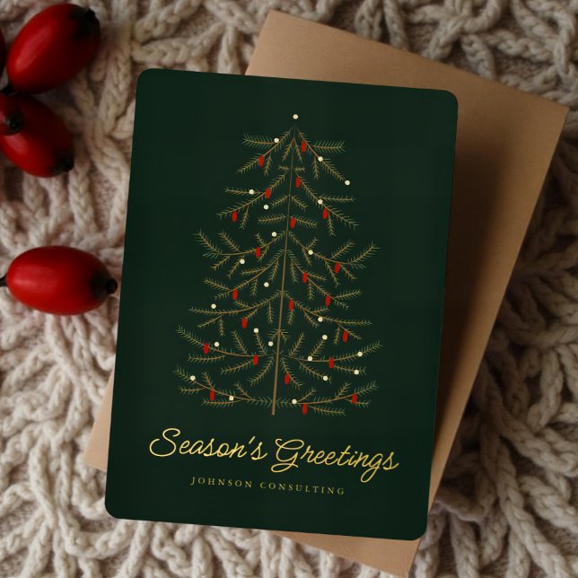 Season's Greetings Modern Simple Christmas Tree Foil Holiday Card (Creator Uploaded)