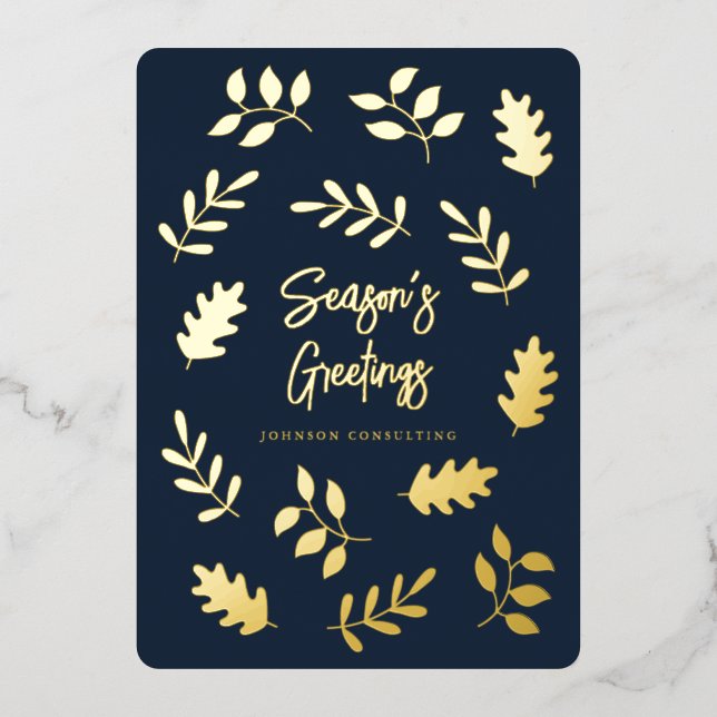 Season's Greetings Modern Simple Foliage Botanical Foil Holiday Card (Front)