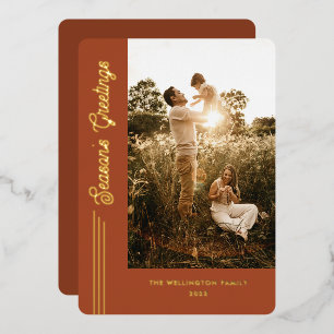 Season's Greetings Modern Terracotta Photo Gold Foil Holiday Card