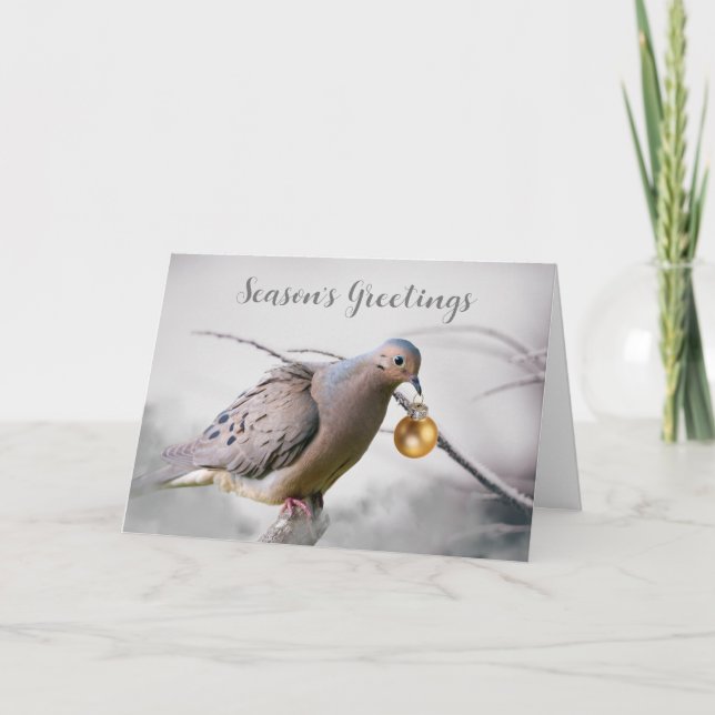 Season's Greetings Mourning Dove Ornament Holiday Card (Front)