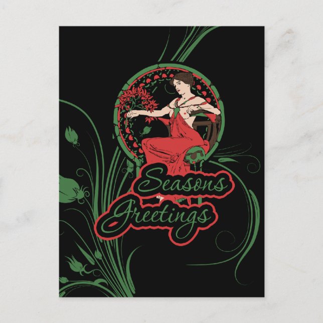 Seasons Greetings Mucha Art Holiday Postcard (Front)