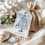 Seasons Greetings Nautical Beach Christmas Gift Tags<br><div class="desc">Beach inspired Christmas gift tags feature a pattern of tropical fish,  lighthouse,  whale tail,  seashell,  starfish,  crab,  sand dollar,  sailboat,  seahorse and captain's wheel in the shape of a Christmas tree with "SEAson's Greetings" in a cool nautical font. Original artwork KL Stock.</div>
