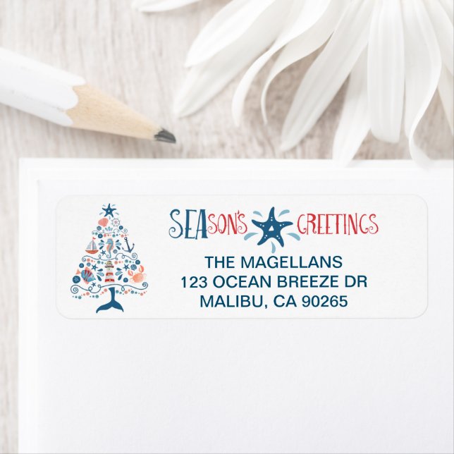 SEAsons Greetings Nautical Christmas Tree Address (Insitu)