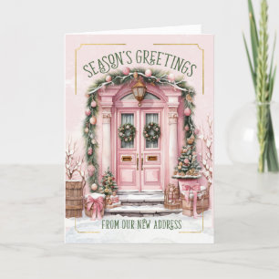 Season's Greetings New Address Pink New Home Holiday Card