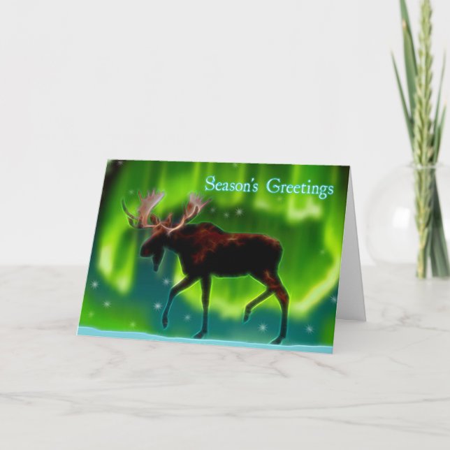 Season's Greetings - Northern Lights Moose Holiday Card (Front)