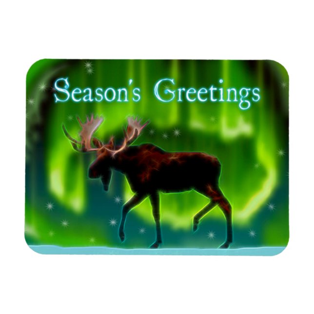 Season's Greetings - Northern Lights Moose Magnet (Horizontal)