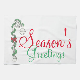 Season's Greetings NYC Lamppost Christmas Holiday Tea Towel