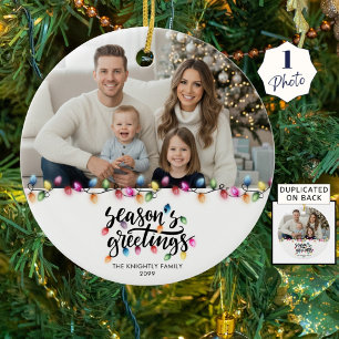 Seasons Greetings One Photo Christmas Lights Ceramic Tree Decoration