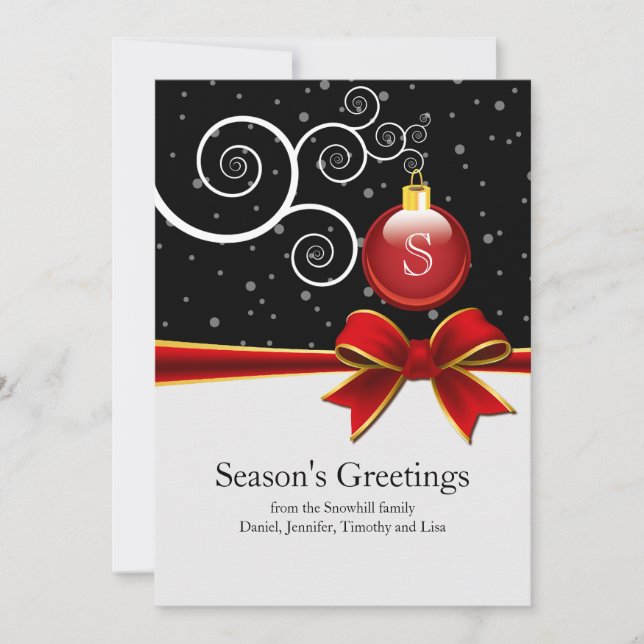 Season's Greetings Ornament And Ribbon Flat Card (Front)