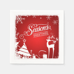 Season's Greetings Paper Napkins Red, White Deer