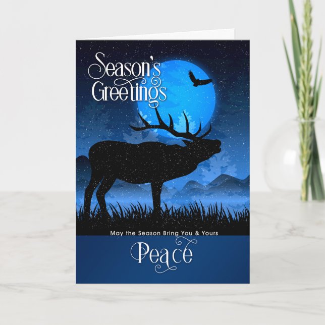 Season's Greetings Peace Woodland Moose Holiday Card (Front)
