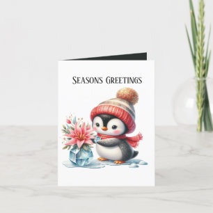 Seasons Greetings penguin add message Holiday Card