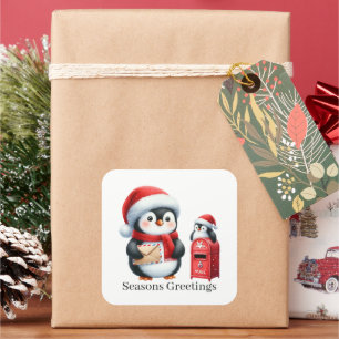 Seasons Greetings penguin add text Square Sticker