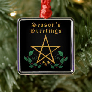 Season's Greetings Pentacle Metal Tree Decoration