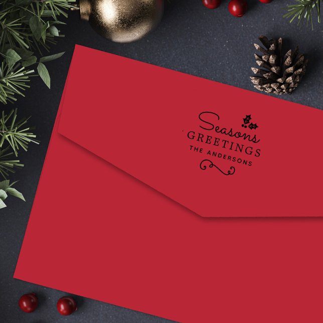 Seasons Greetings Personalised Family Name Holiday Self-inking Stamp (Creator Uploaded)
