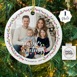 Seasons Greetings Photo Christmas Lights Ceramic Tree Decoration