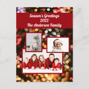"Seasons Greetings" Photo Gold, Red, Sparkles Holiday Postcard