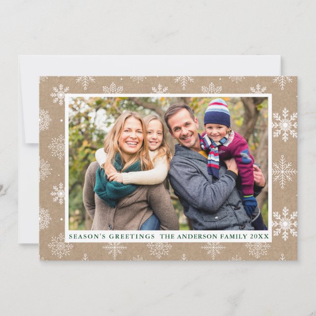 Season's Greetings Photo Snowflakes Kraft Holiday Card (Front)
