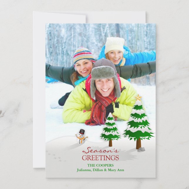 Season's Greetings Photo Snowman Winter Card (Front)