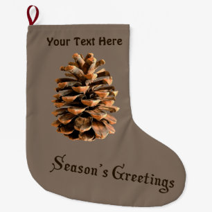 Season's Greetings - Pine Cone Large Christmas Stocking