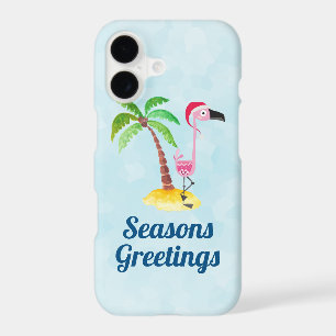 Seasons Greetings Pink Flamingo in Santa Hat
