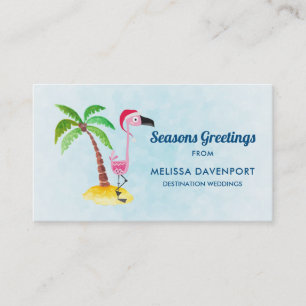 Seasons Greetings Pink Flamingo in Santa Hat Business Card