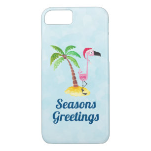 Seasons Greetings Pink Flamingo in Santa Hat iPhone 8/7 Case