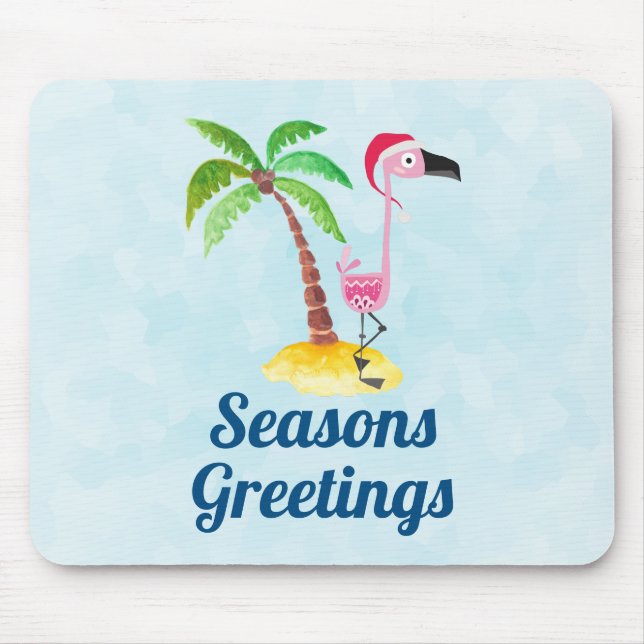 Seasons Greetings Pink Flamingo in Santa Hat Mouse Mat (Front)