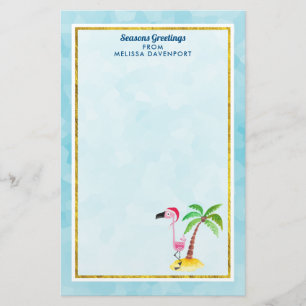 Seasons Greetings Pink Flamingo in Santa Hat Stationery