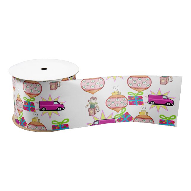 Seasons Greetings, Pink  Merry Christmas  Ribbon Satin Ribbon (Spool)