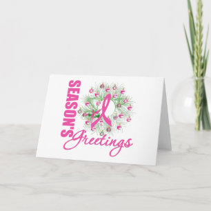 Season's Greetings Pink Ribbon Wreath Holiday Card