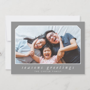 SEASONS GREETINGS plain simple italic framed grey Holiday Card