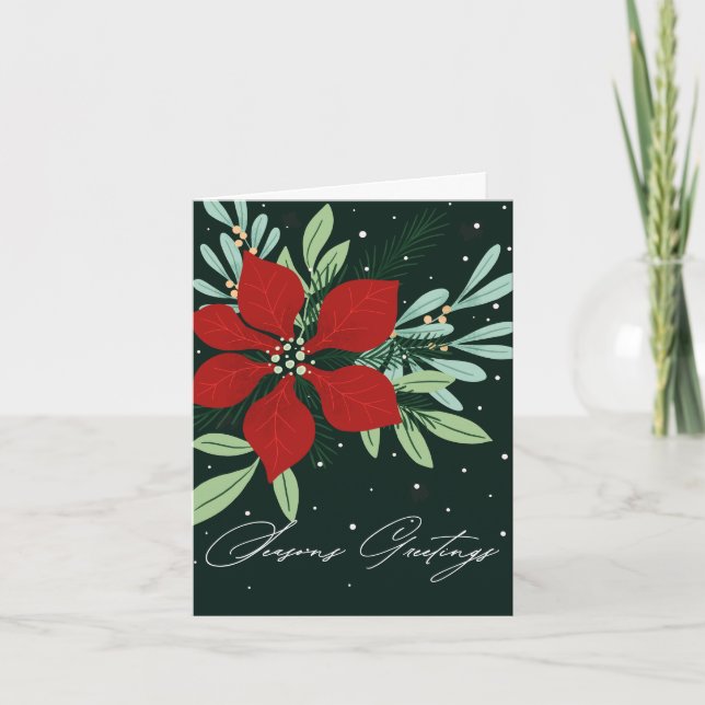 Seasons Greetings Poinsettia Christmas Design Holiday Card (Front)