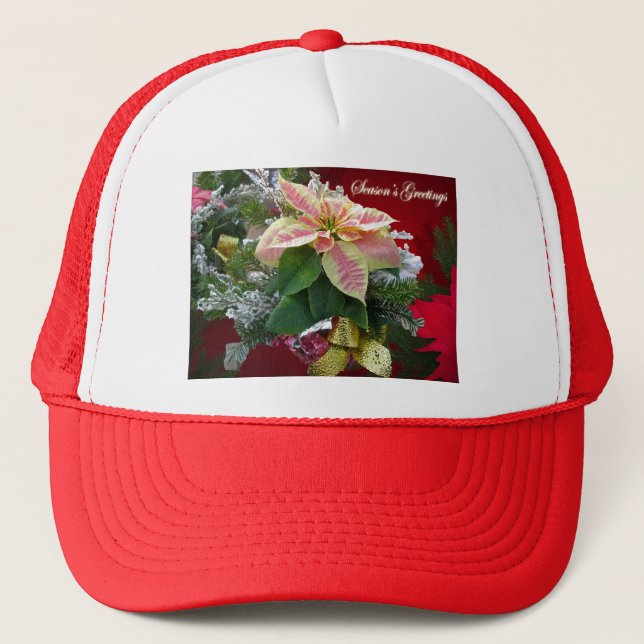 Season's Greetings Poinsettia Floral Hat (Front)