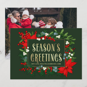 Season's Greetings. Poinsettia Frame Photo Holiday Card