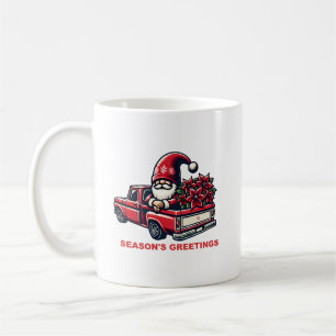 Season's Greetings Poinsettia Gnome In Red Truck Coffee Mug