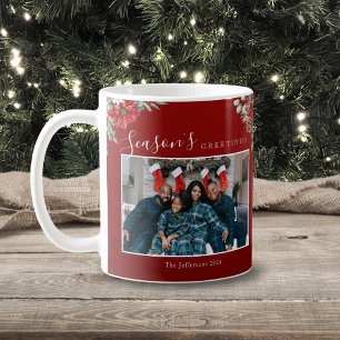 Season's Greetings Poinsettia Photo Christmas Coffee Mug
