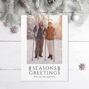 Seasons Greetings Poinsettia Photo Holiday Card