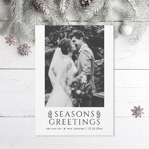 Seasons Greetings Poinsettia Photo Holiday Card